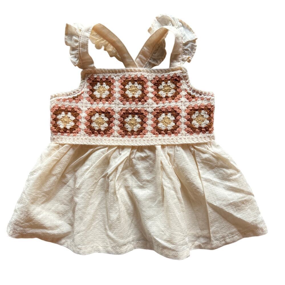 Haute Hippie Kids Crochet Ruffle Strap Dress Cream Size 18M Boho Chic Heirloom